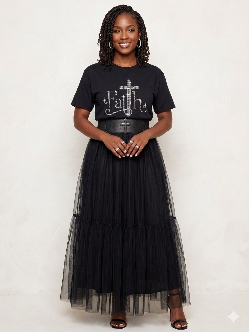 FAITH Black Tee with “FAITH” and Cross Graphics in White
